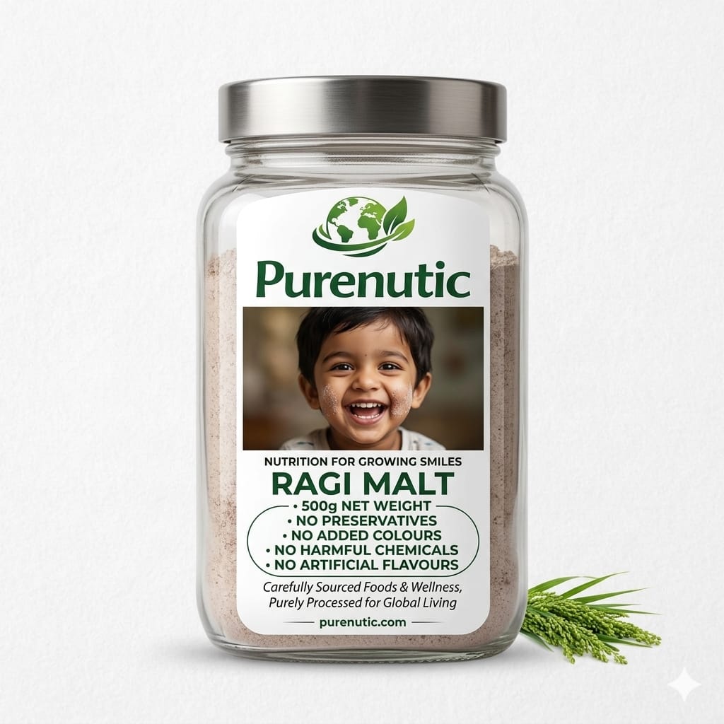 ​Purenutic Premium Sprouted Ragi Malt – 100% Natural Nutrition for Kids & Adults (500g)